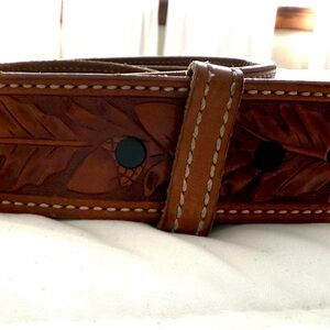 Western style Brown Leather Bag with acorn/leaf design